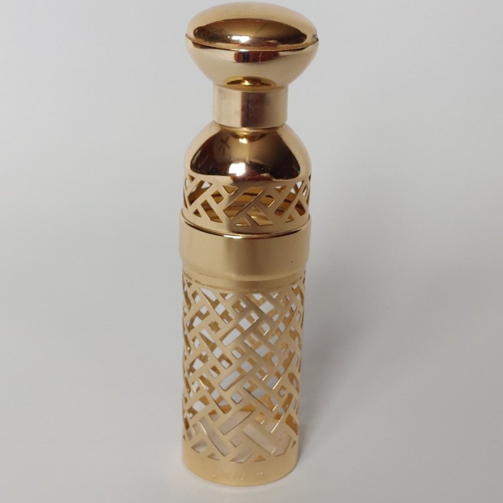 Vintage Guerlain Shalimar Filigree Case 6 3/4" Tall Goldtone Metal 1981